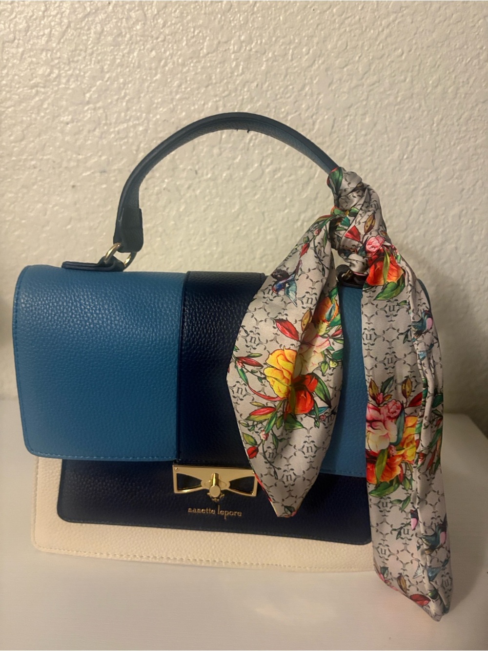 Nanette Lepore Blue Black Cream Colorblock Top-Handle Satchel